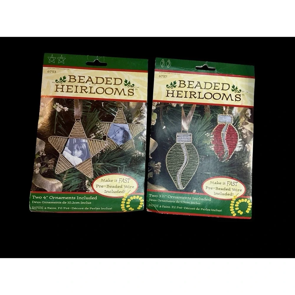 Vtg 1997 Fibre Craft Beaded Ornament kits (2) 6753 & #6757 In Original Packaging